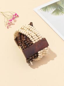 European Style Long Wood Chip Beaded Bracelet - Multicolor - View 2