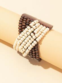 European Style Long Wood Chip Beaded Bracelet - Multicolor - View 5
