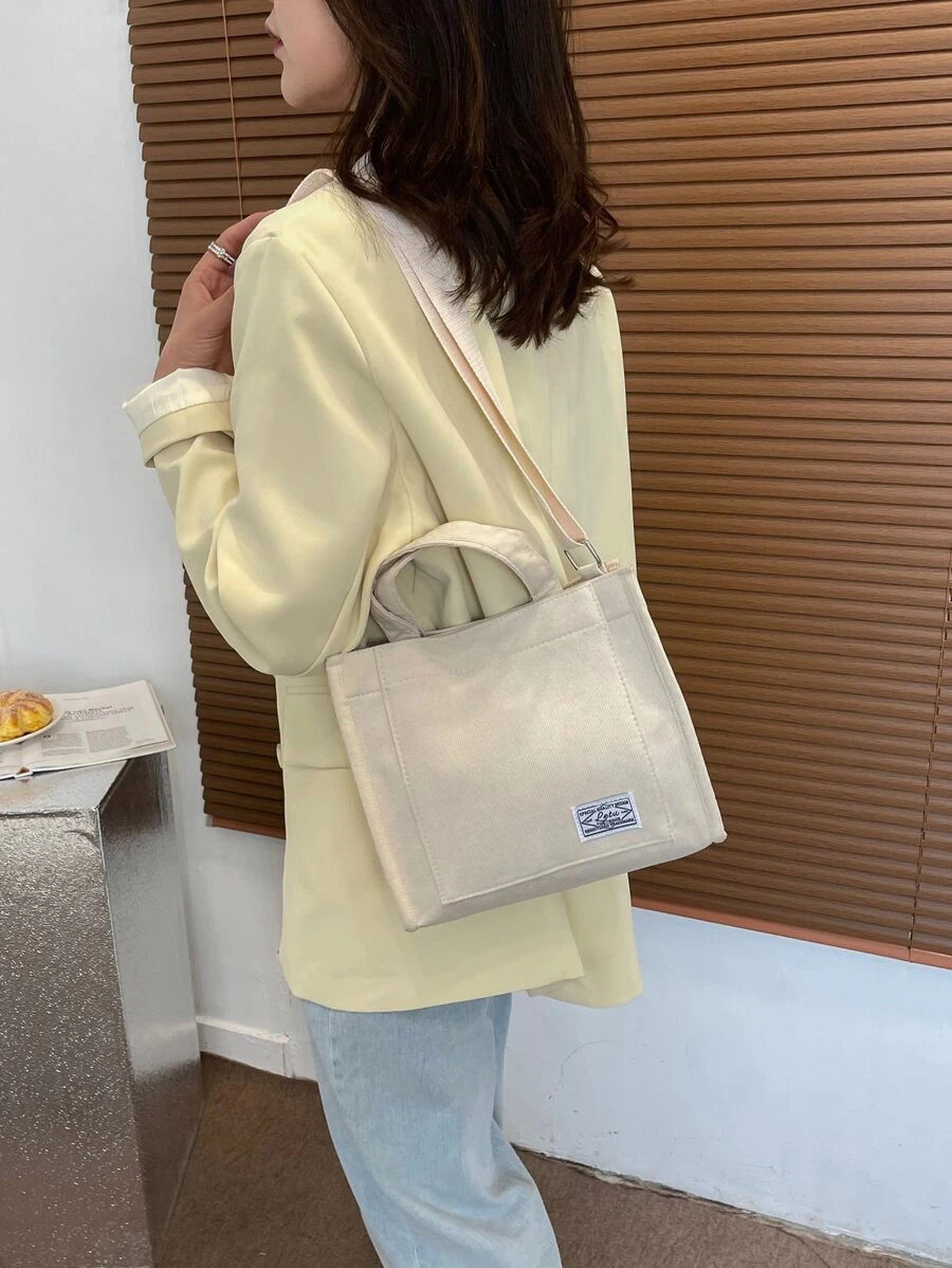 Letter Patch Decor Square Bag - White - View 1