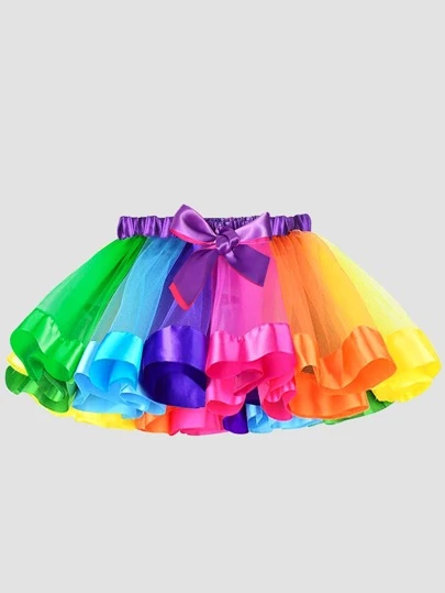 Girls Colourblock Bow Front Mesh Tutu Skirt
