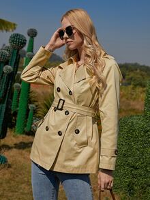 ZIAI 雙排釦金屬扣環腰帶風衣外套