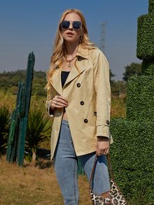 ZIAI 雙排釦金屬扣環腰帶風衣外套