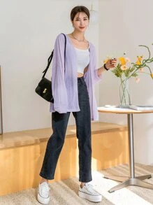 DAZY Batwing Sleeve Open Front Coat - Lilac Purple - View 3