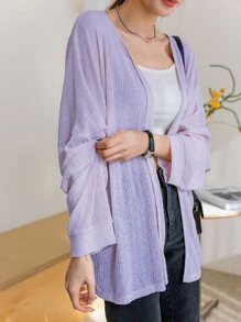 DAZY Batwing Sleeve Open Front Coat - Lilac Purple - View 5