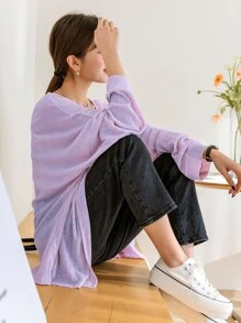 DAZY Batwing Sleeve Open Front Coat - Lilac Purple - View 8