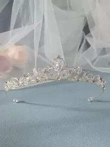 1件女款合金鑲鑽皇冠頭飾，韓式極簡新娘髮冠，適合婚禮、派對，優雅風格 - 銀色 - 查看 2