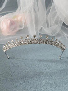 1pc Women Alloy Crown With Rhinestones, Korean Simple Style Bridal Headpiece, Suitable For Wedding Banquet And Party Wear Tiaras - Silver - View 2
