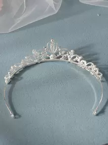 1件女款合金鑲鑽皇冠頭飾，韓式極簡新娘髮冠，適合婚禮、派對，優雅風格 - 銀色 - 查看 3