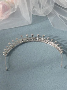 1pc Women Alloy Crown With Rhinestones, Korean Simple Style Bridal Headpiece, Suitable For Wedding Banquet And Party Wear Tiaras - Silver - View 3