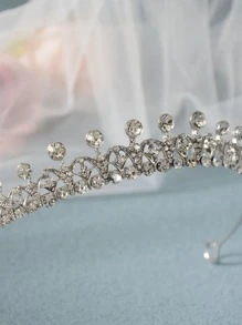 1pc Women Alloy Crown With Rhinestones, Korean Simple Style Bridal Headpiece, Suitable For Wedding Banquet And Party Wear Tiaras - Silver - View 4