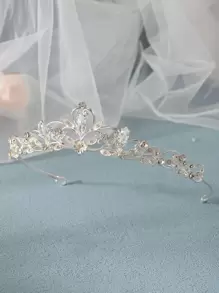 1件女款合金鑲鑽皇冠頭飾，韓式極簡新娘髮冠，適合婚禮、派對，優雅風格 - 銀色 - 查看 5