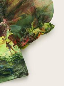 SHEIN Unity 人像圖案方領泡泡袖短款上衣 - 彩色 - 查看 3