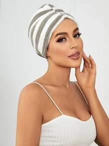 Striped Pattern Hair Towel - Multicolor - View 1