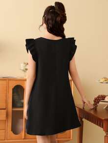 SHEIN Frenchy 荷葉邊洋裝 - 黑色 - 查看 3