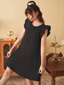 SHEIN Frenchy 荷葉邊洋裝 - 黑色 - 查看 6