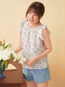 SHEIN Clasi Ditsy Floral Print Ruffle Armhole Top - Multicolor - View 5