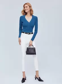 SHEIN Viscose Ribbed Bodysuit - Blue - View 3