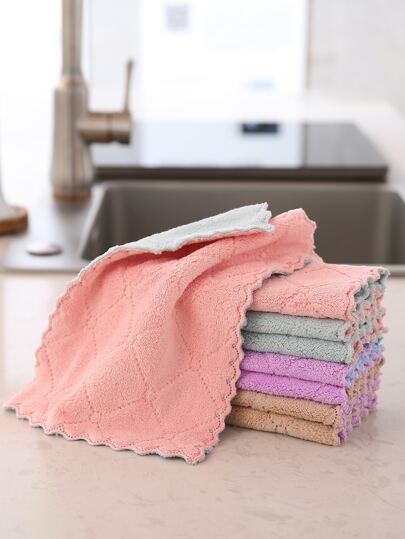 1 件随机颜色毛巾，多功能超细纤维清洁抹布，彩色手巾，适用于厨房洗碗布厨房巾