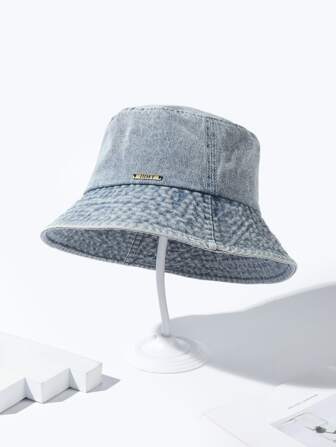 JHMY 1 pieza Sombrero de mujer, Detalle de letra Decoración cuadrada Sombrero de cubo de mezclilla azul claro, Estilo minimalista callejero, Chica genial para la vida diaria, Buena colocación, adecuado para cada escena