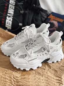 Giày thể thao nam chunky Giày đi bộ thể thao ngoài trời có dây buộc chống trơn trượt chống mài mòn - trắng - Xem 2