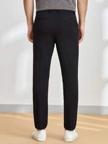 Manfinity VCAY Men Slant Pockets Tapered Pants Long Slacks Nylon Daddy Plain Black Going Out Husband - Black - View 2