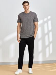 Manfinity VCAY Men Slant Pockets Tapered Pants Long Slacks Nylon Daddy Plain Black Going Out Husband - Black - View 3