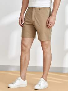 Manfinity VCAY 男士斜口袋百慕大卡其色短裤 - 卡其色 - 查看 4