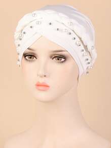 Faux Pearl Decor Braid Detail Head Wrap - White - View 1
