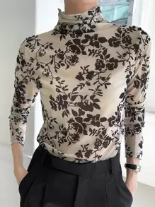 DAZY Top con estampado floral de malla - Blanco y Negro - Ver 1