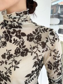 DAZY Top con estampado floral de malla - Blanco y Negro - Ver 7