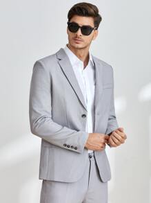 Manfinity Men Single Breasted Flap Detail Blazer - Light Grey - View 3