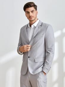 Manfinity Men Single Breasted Flap Detail Blazer - Light Grey - View 5