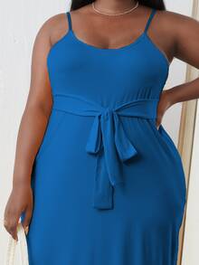 SHEIN Unity Plus Solid Belted Cami Dress - Blue - View 3
