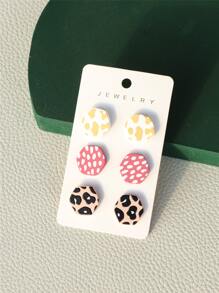 3雙幾何形狀耳釘 - 彩色 - 查看 1