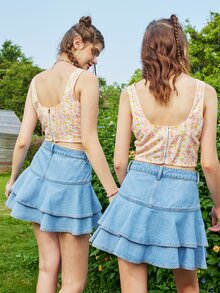 ROMWE Floral Lace Up Crop Tank - Multicolor - View 7