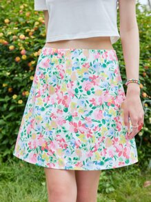 ROMWE 1pc Floral Print Skirt - Multicolor - View 1