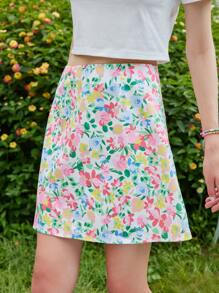 ROMWE 1pc Floral Print Skirt - Multicolor - View 5