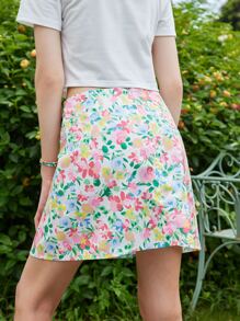 ROMWE 1pc Floral Print Skirt - Multicolor - View 6