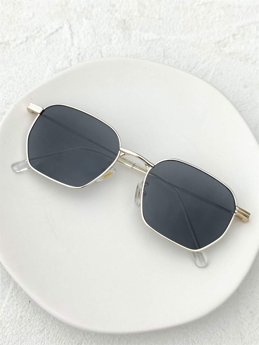 Men Geometric Frame Fashion Glasses - Dark Grey - View 1