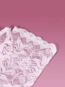 ROMWE Floral Lace Fingerless Gloves - Pink - View 4