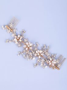 Horquilla con diseño de diamante de imitación nupcial - Dorado - Ver 1