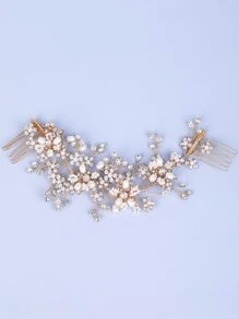 Horquilla con diseño de diamante de imitación nupcial - Dorado - Ver 3