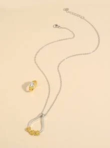 Rhinestone Decor Water-drop Charm Necklace - Silver - View 6