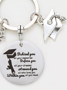 標語圖案圓形吊飾鑰匙圈 - 銀色 - 查看 3