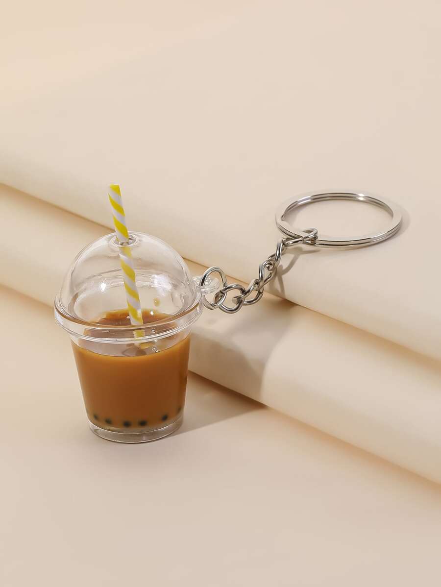 新款熱銷珍珠奶茶咖啡杯鑰匙圈 1 個,法拉沛奇諾奶茶杯車鑰匙背包包包裝飾吊飾,創意節日禮物,活動贈品 - 彩色 - 查看 1