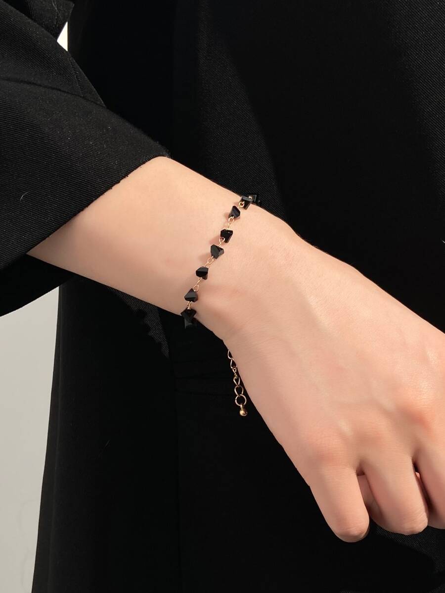 1pc Korean Fashion Asymmetrical Beaded Bracelet - Black - View 1