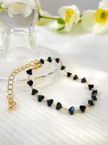 1pc Korean Fashion Asymmetrical Beaded Bracelet - Black - View 3