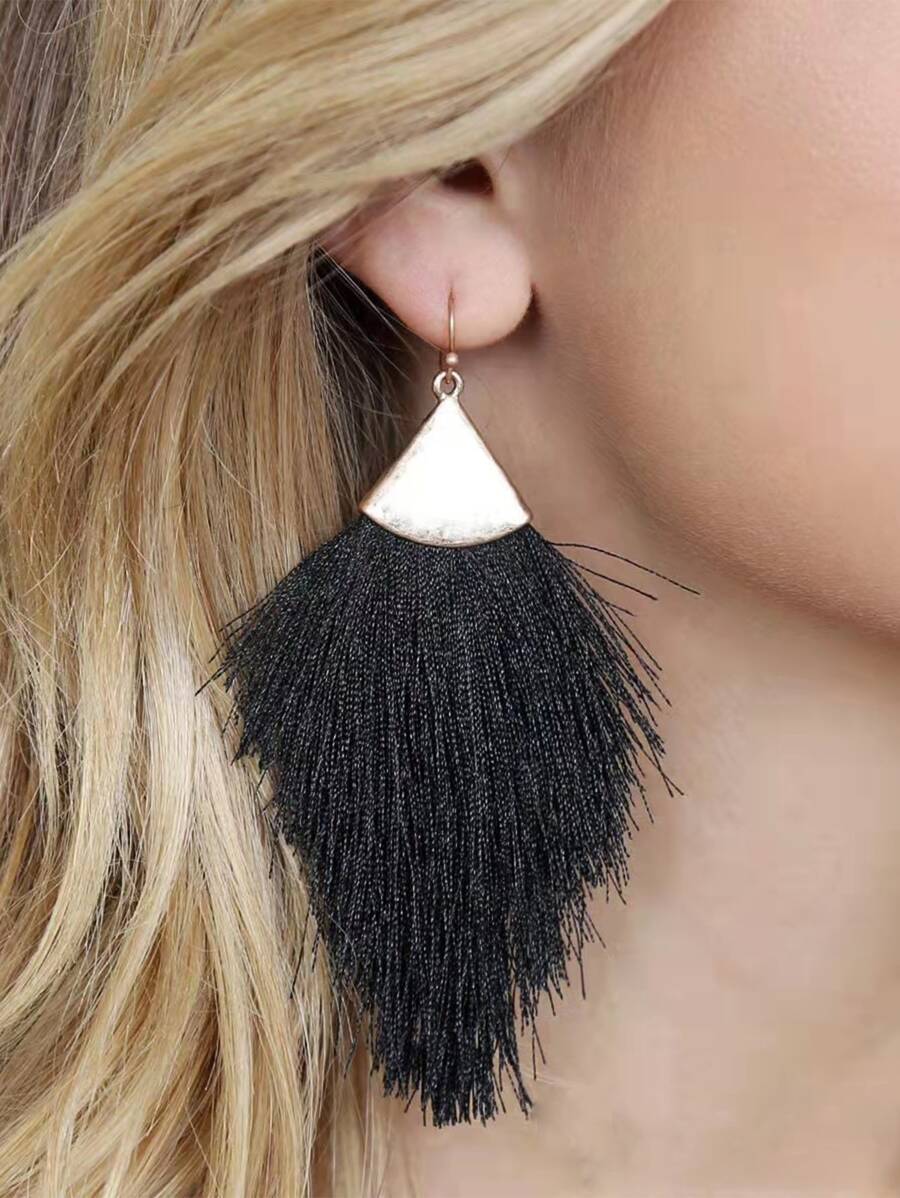 Tassel Drop Earrings - Black - View 1