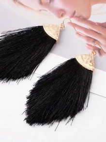 Tassel Drop Earrings - Black - View 2