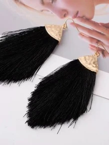 Tassel Drop Earrings - Black - View 3